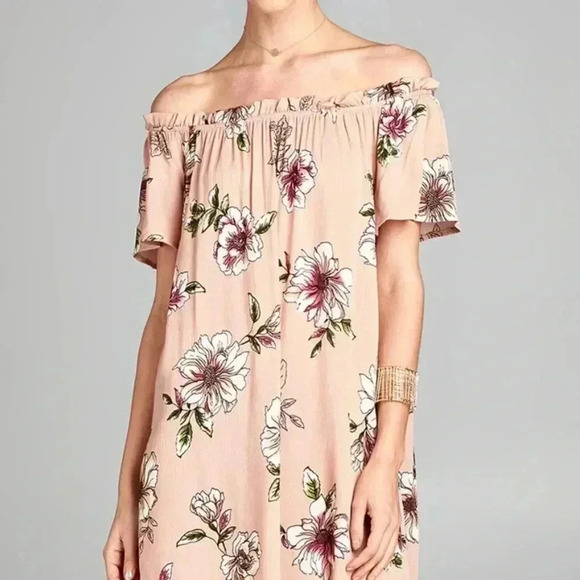 💥🆕Love Kuza Blush Floral Off-Shoulder Dress S🆕 - Picture 2 of 5